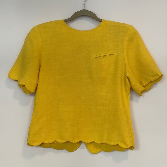 Vintage Yellow Linen shirt with front pocket & scalloped hem - Picture 1 of 2